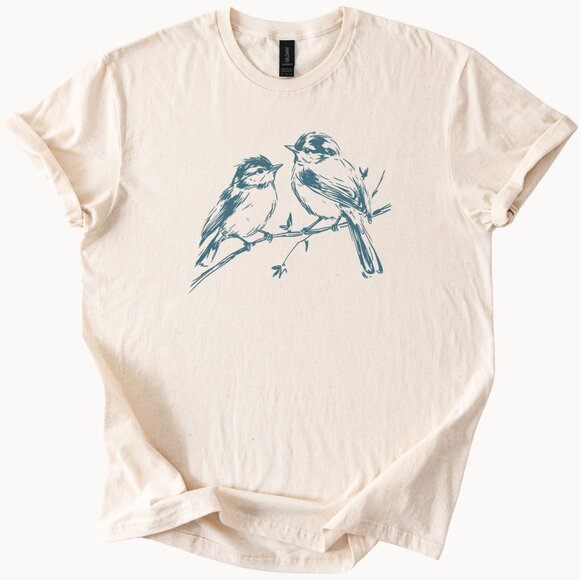 Birds Graphic T-Shirt, Cute Sparrow Tee, Nature Lover Top - Picture 1 of 4